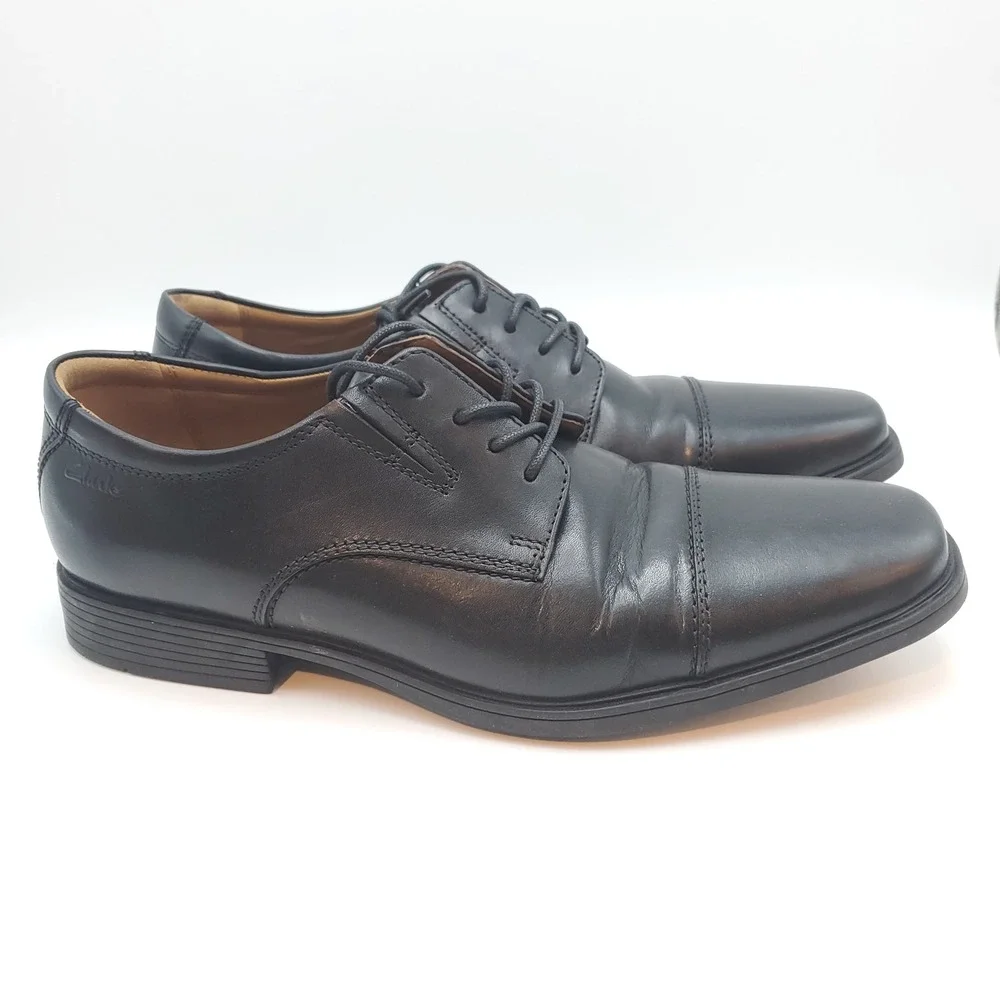 Clarks Tilden Cap Black Leather Oxford Dress Shoes Men's‎ Size 8.5